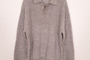 Next Taupe Mushroom Brown Ribbed Button Collar Polo Knit Jumper Mens Size L