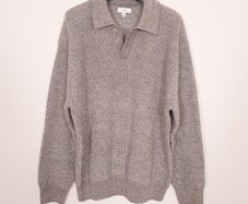 Next Taupe Mushroom Brown Ribbed Button Collar Polo Knit Jumper Mens Size L
