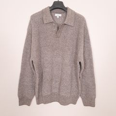Next Taupe Mushroom Brown Ribbed Button Collar Polo Knit Jumper Mens Size L