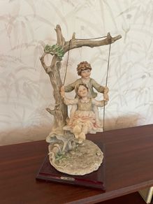 Vintage B. Merli Florence Figurine Children on Swing Sculpture (1983)