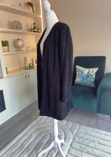 Elegant Black Sequins long Blazer. Size Medium UK 10-12 / EU 38-40
