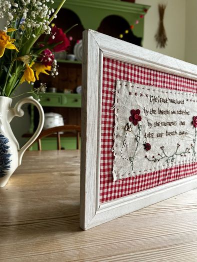 Vintage Embroidered Gingham Picture Frame