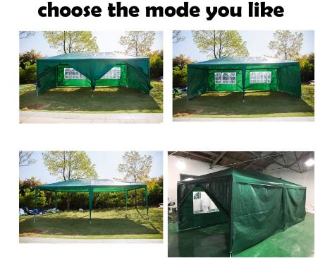 3x3m Green Gazebo Tent - 6 x Side Walls Included: 2 x Window Sides Marquee Waterproof Party Tent