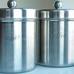 2 Large Stainless Steel Canisters/Containers/Tins Coffee & Sugar