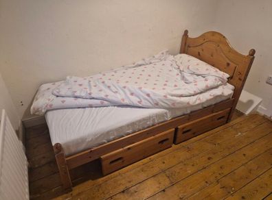 Pine Single Bed with drawers