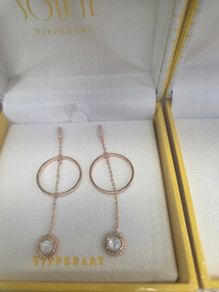 New Stunning Tipperary Crystal Soleil Hoop & Drop Chain Gold Earrings