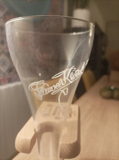 Kwak Belgian beer glass and wooden stand