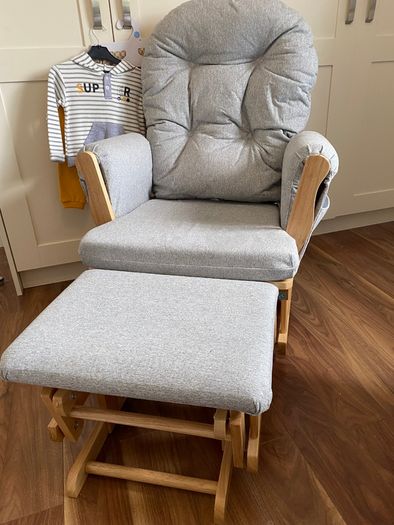 Babylo Brompton Glider & Footstool Grey suedette/Natural wood