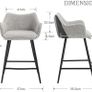 Breakfast Bar Stools Set of 2 Bar Chairs Upholstered Counter Stools with Armrest & Footrest, Modern Counter Chairs for Kitchen Island/Home Bar, Gray Image 2