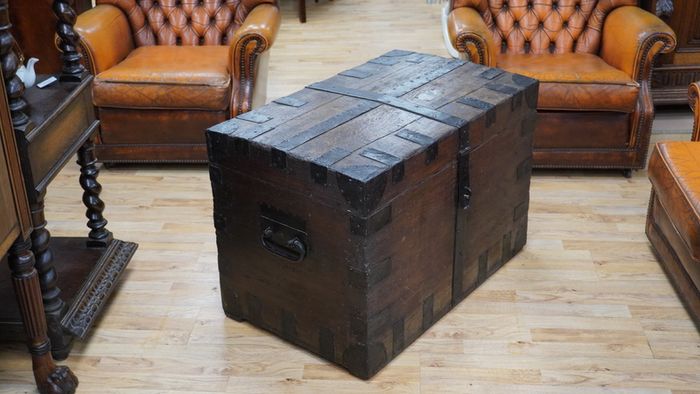 Antique Iron-Bound Oak Trunk / Valuables Chest, c.1780-1820