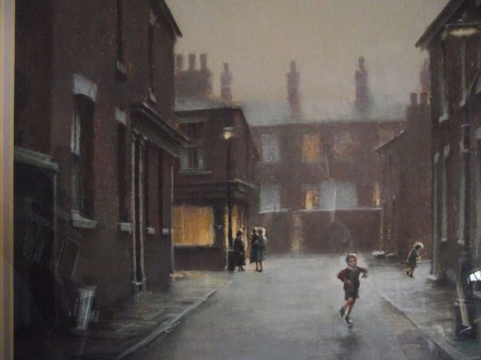 Marc Grimshaw - Original Pastel of - Children In A Rainy Street - Signed