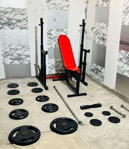 106kg Barbell Set Dumbbells Adjustable Rack Bench