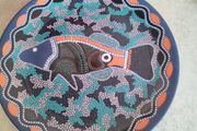 Pam Hall Aboriginal "Fish Dreaming" original collectors Hanging plate, Baribunma.