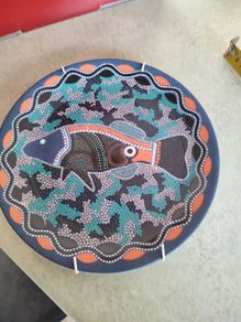 Pam Hall Aboriginal "Fish Dreaming" original collectors Hanging plate, Baribunma.