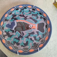 Pam Hall Aboriginal "Fish Dreaming" original collectors Hanging plate, Baribunma.