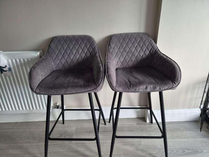 4 x Grey Velvet Bar Stools
