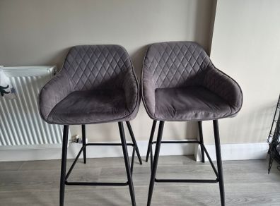 4 x Grey Velvet Bar Stools