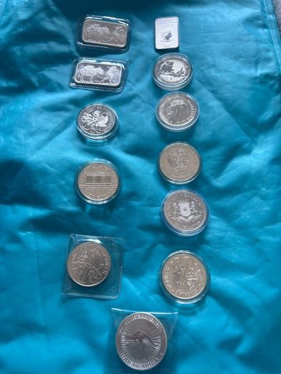 12 Silver 1oz bars and Coins 80 each