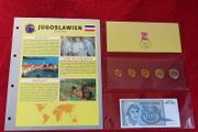 Yugoslavia  Banknote + Coin + Stamp collector set vintage currency