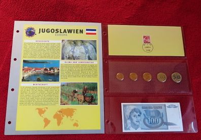 Yugoslavia  Banknote + Coin + Stamp collector set vintage currency