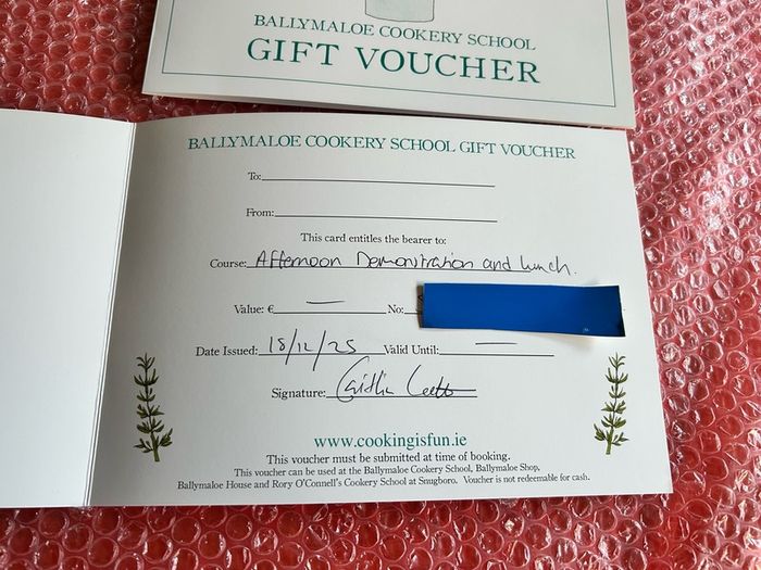 vouchers for ballymaloe cookery school and lunch