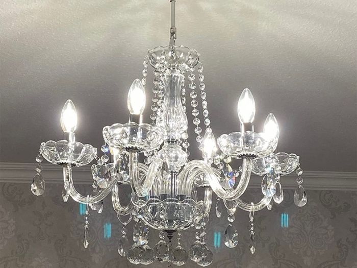 Crystal Chandelier, Clear K9 Crystal Glass Ceiling Light with 6 Arms, Elegant Modern Pendant Lights for Dining Room, Living Room, Hallway, Stairway, Bar Size: D60cm H60cm Chain 60cm (FREE POSTAGE)