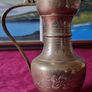 Vintage Solid Brass Art Deco Engraved With Decorations Footed Pitcher With Lid Image 9