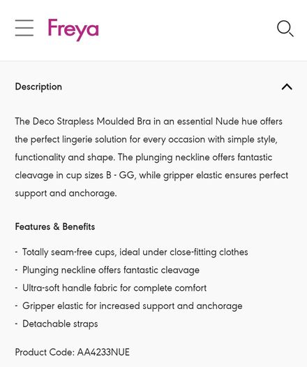 Nude Strapless Bra 30D Freya