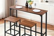 Bar Table, 3PCS 1193.8mm Bars Tables Set, Bar Tables and Chair Set with Rounded Edge Design, Rectangular Pub Table with Two Stools for Office Desk, Breakfast Corner, Mini Bars, Rustic Brown