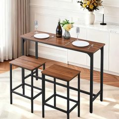 Bar Table, 3PCS 1193.8mm Bars Tables Set, Bar Tables and Chair Set with Rounded Edge Design, Rectangular Pub Table with Two Stools for Office Desk, Breakfast Corner, Mini Bars, Rustic Brown