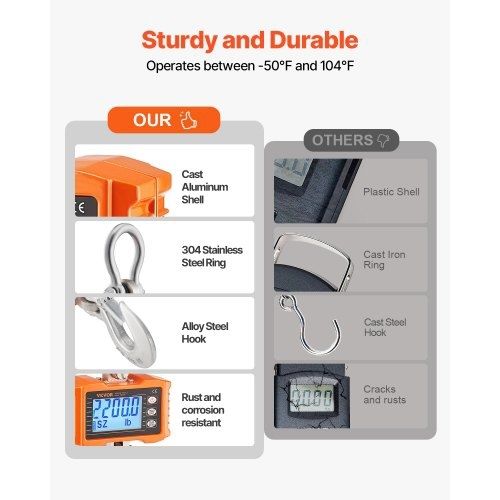 Digital Crane Scale, 2200 lbs/1000 kg, Industrial Heavy Duty Hanging Scale with Remote Control, Cast Aluminum Case & LCD Screen, High Precision for Construction, Factory, Farm, Hunting (Orange