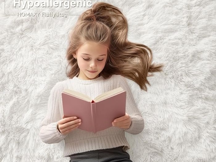 Fluffy Washable Large Rugs Living Room 120 x 160 cm, Cream  Anti Slip Carpet, Soft Thick Pile Bedside Rug, Shaggy Rugs for Kids Bedroom, Nursery