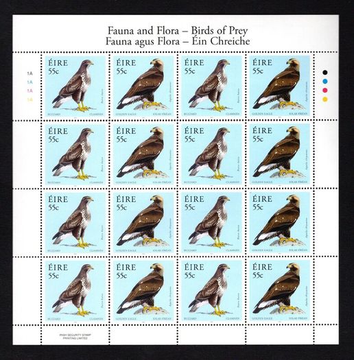 2010 Ireland Fauna & Flora: Birds of Prey Commemorative Stamps Sheetlet Plate 1A1A1A1A Mint Never Hinged (MNH)