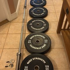 Olympic Bumper Weight Plates And 7 Foot Olympic Barbell