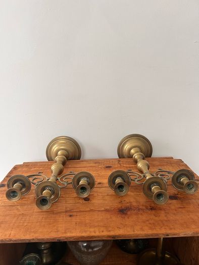 Vintage Pair of Brass 3-arm Candelabras