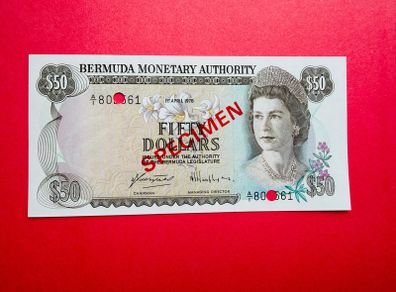 Bermuda  50  DOLLARS  1978 .  ( Specimen  )  Rare  Pick  32s. Uncirculated