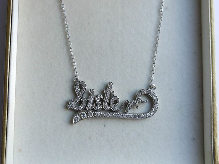 Vintage Sterling Silver 925  Sister,  Necklace with White Sapphire length 16" - 8,9g