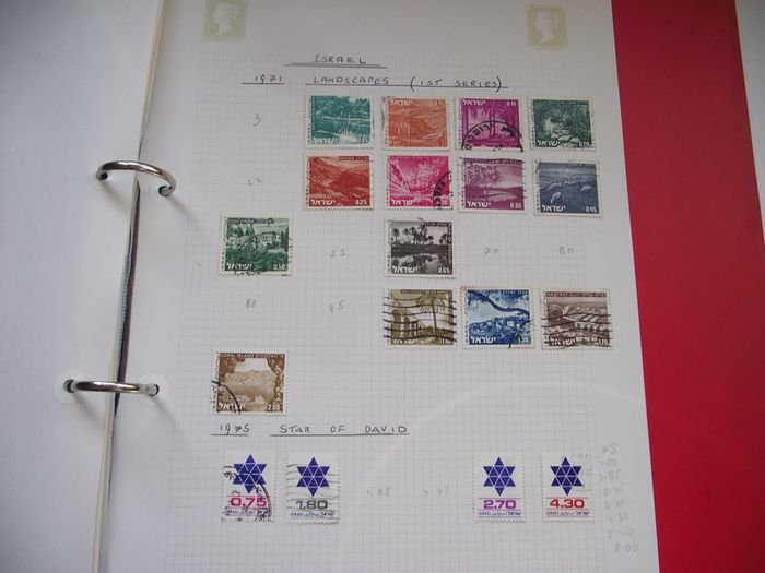 A collection of stamps from Isle of Man and Israel on albums pages (1950-1998) in the binder