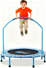 38 Trampoline for Kid Noise-Free Trampolines with Adjustable Foam Handle and Safety Padded Cover Foldable Toddler Bouncer Indoor & Outdoor Bungee Rebounder Trampoline for Child Play and Exercise