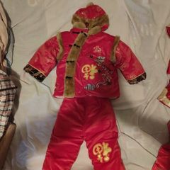 Boys Traditional Red New Year Costume, Warm Winter Chinese Outfit Set