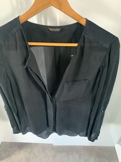 Long Sleeve Blouse - Massimo Dutti -Off Black -100% Silk
