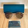 BCBGMaxazria Cat Eye Sunglasses, Gold tone, Pink Earpieces, Like New Image 2
