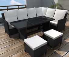 4 Piece Garden Lounge Set with Cushions Poly Rattan Black