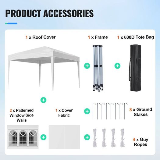 Pop Up Canopy 2.95 x 2.95 m  Instant Canopy Portable Gazebo with 3 Sidewalls & 2 Ventilated Windows, Height Adjustable Pop-Up Outdoor Shelter Tent for Events