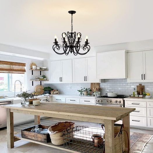 8-Light Vintage Black French Country Chandelier: