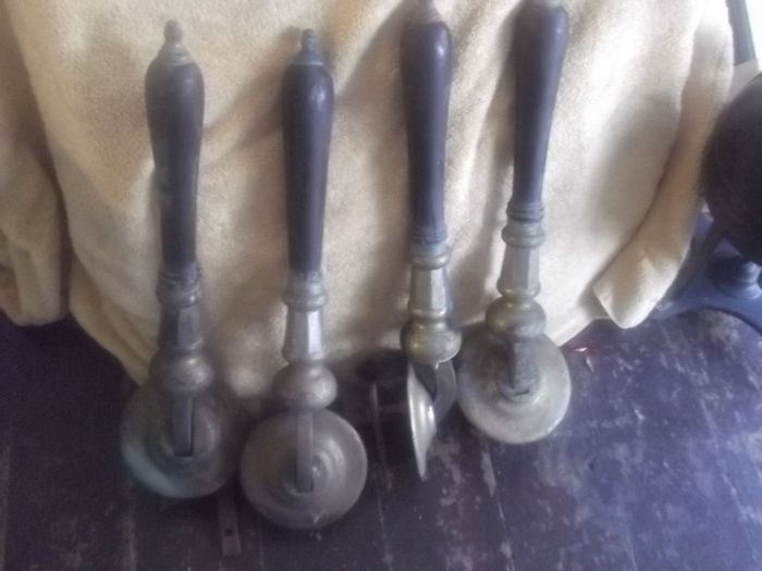 5 antique brass and wood bar pumps