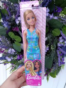 Barbie Doll 2022 Blonde Blue Logo Print Dress HGM59 (Asst GBK92) Mattel New