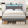 King Size Bed Frame with LED Lights & Charging Station Upholstered Storage Headboard/Under Bed Storage Image 3