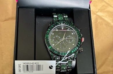 NIB Pair of Ed Hardy Iced Out Watches Emerald Green and Blackout