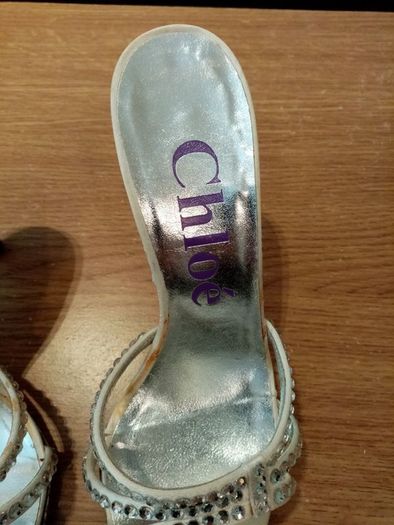 Chloe ladies champagne and diamante high heel sandals size 3 /Eu 36